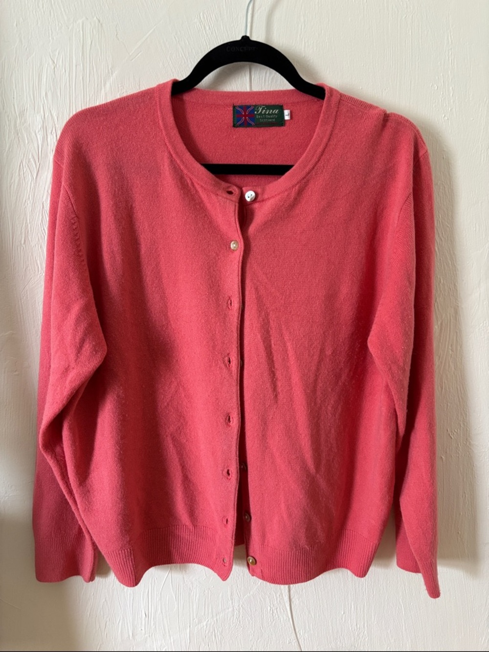 Vintage Cashmere Tina brand Coral Button-Down Crewneck Sweater Cardigan